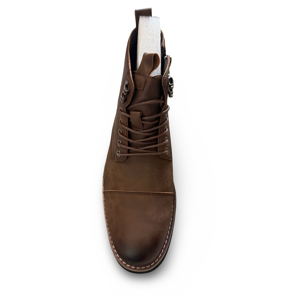 Mens Dark Brown Faux Leather Cap Toe Lace Up Ankle Boots M 8.5 - Picture 12 of 14